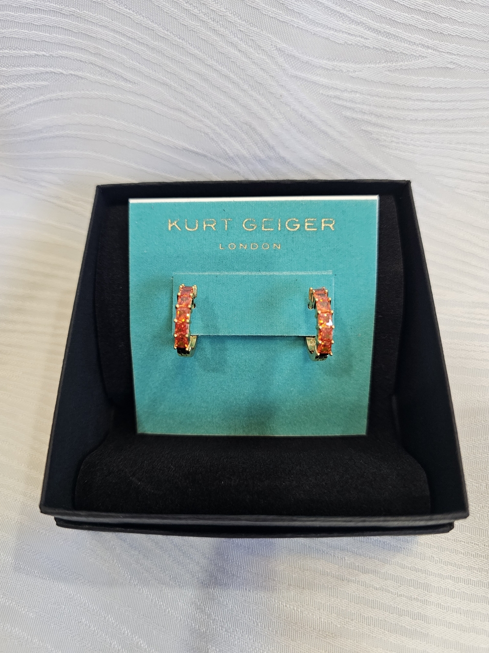 Kurt Geiger Gold Hoop Earrings with Orange Gemstones
